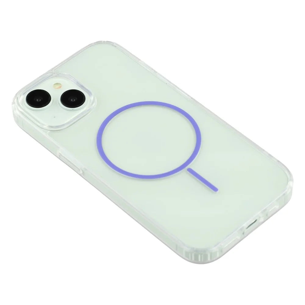 For iPhone 15 Magnetic Case Acrylic TPU Clear Phone Back Cover - Purple - 6