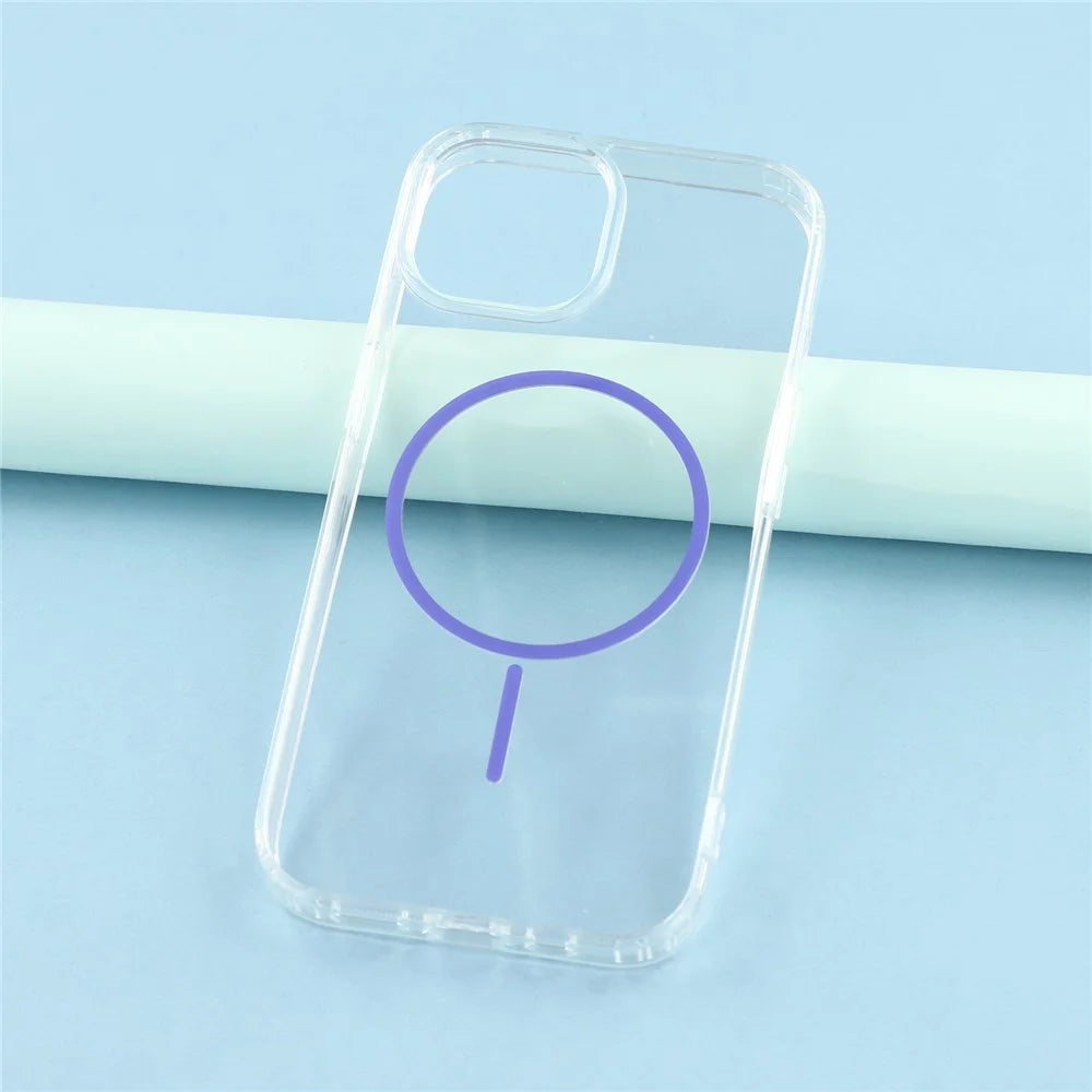 For iPhone 15 Magnetic Case Acrylic TPU Clear Phone Back Cover - Purple - 7