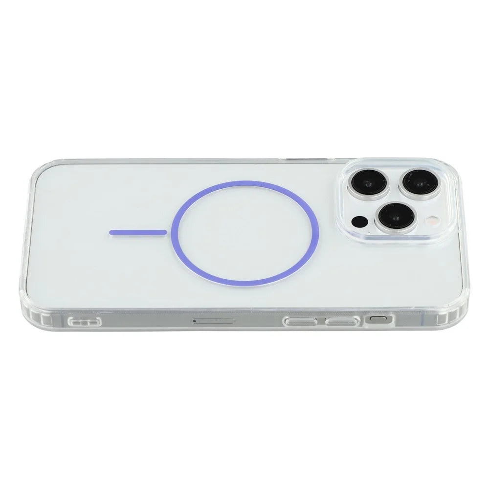 For iPhone 15 Pro Max Magnetic Case Acrylic TPU Clear Phone Back Cover - Purple - 4