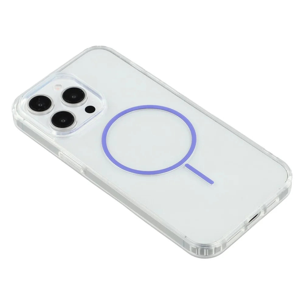 For iPhone 15 Pro Max Magnetic Case Acrylic TPU Clear Phone Back Cover - Purple - 5