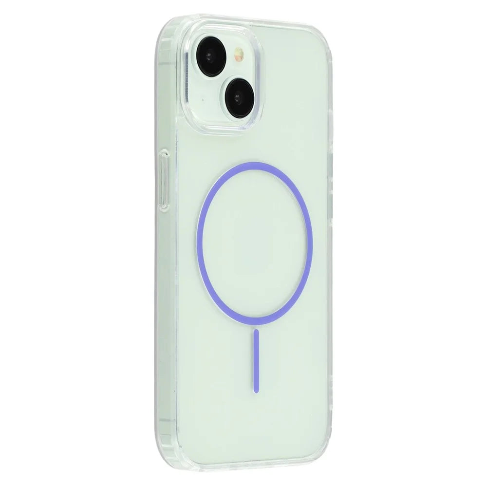 For iPhone 14 Magnetic Case Acrylic TPU Clear Phone Back Cover - Purple - 1