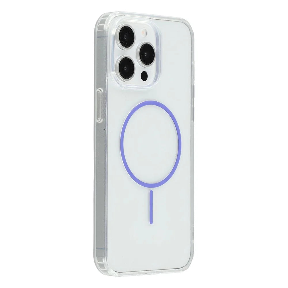 For iPhone 14 Pro Max Magnetic Case Acrylic TPU Clear Phone Back Cover - Purple - 1