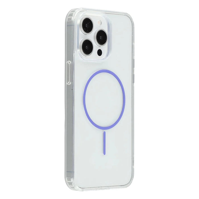 For iPhone 14 Pro Max Magnetic Case Acrylic TPU Clear Phone Back Cover - Purple - 1