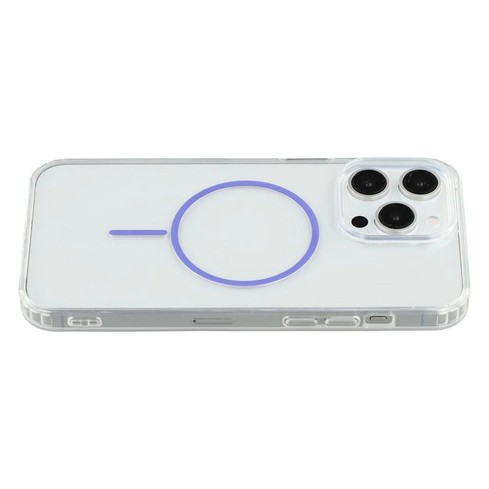 For iPhone 14 Pro Max Magnetic Case Acrylic TPU Clear Phone Back Cover - Purple - 4