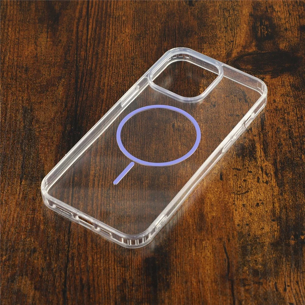 For iPhone 13 Pro Max Magnetic Case Acrylic TPU Clear Phone Back Cover - Purple - 7