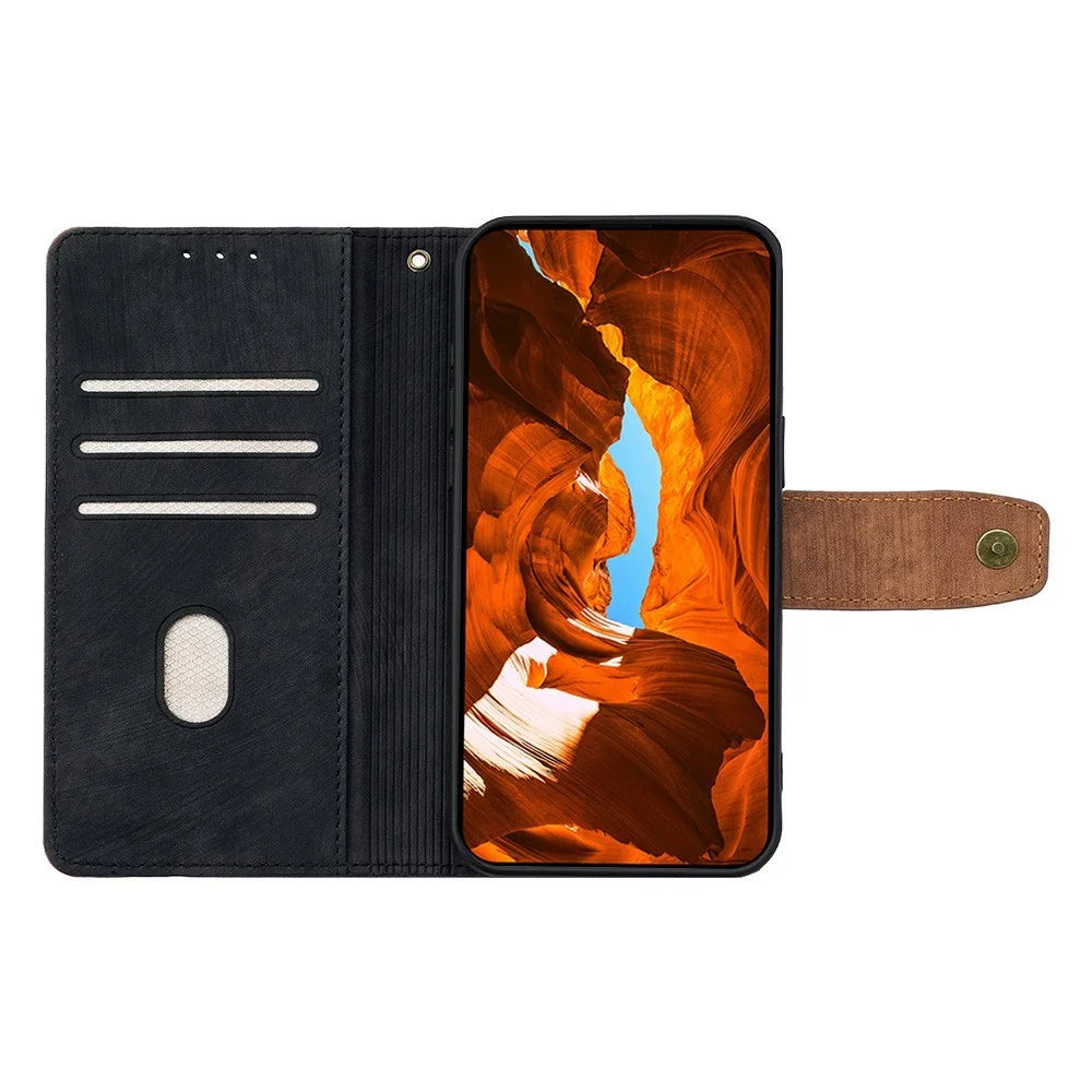 For vivo Y29s 5G / Y04 4G Case RFID Blocking Color Splicing PU Leather Wallet Phone Cover - Black - 2