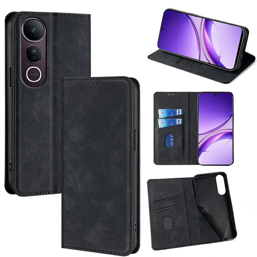 For vivo V50 Lite 5G Case Card Holder PU Leather Magnetic Closing Phone Cover - Black - 1