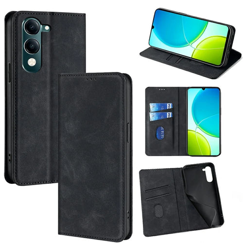 For vivo Y29s 5G  /  Y04 4G Case Card Holder PU Leather Magnetic Closing Phone Cover - Black - 1