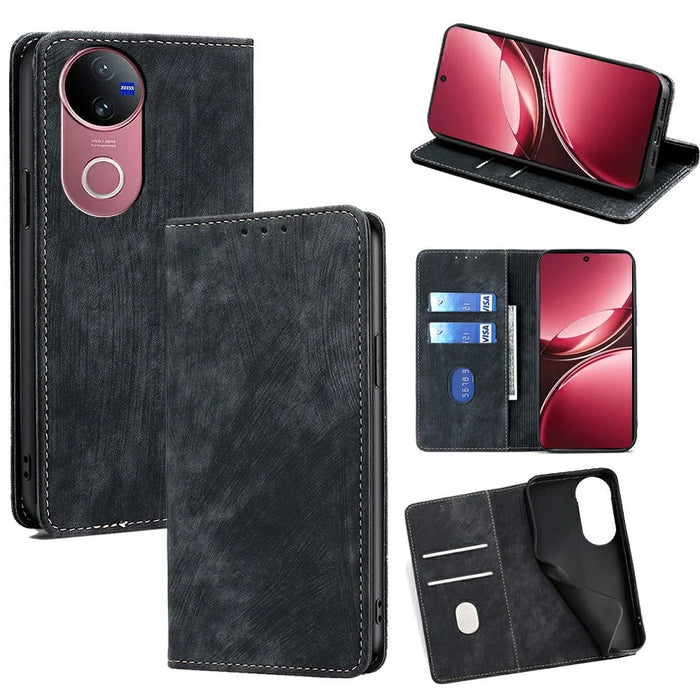 For vivo V50 5G Case RFID Blocking Wallet Leather Phone Cover - Black - 1