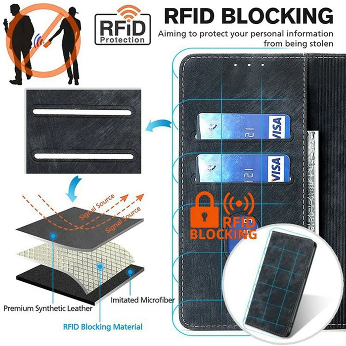 For vivo V50 5G Case RFID Blocking Wallet Leather Phone Cover - Black - 5