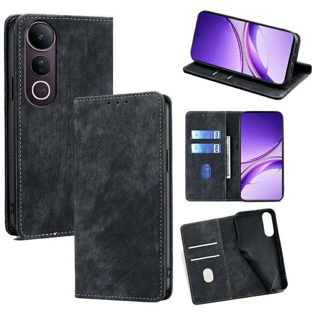 For vivo V50 Lite 5G Case RFID Blocking Wallet Leather Phone Cover - Black - 1