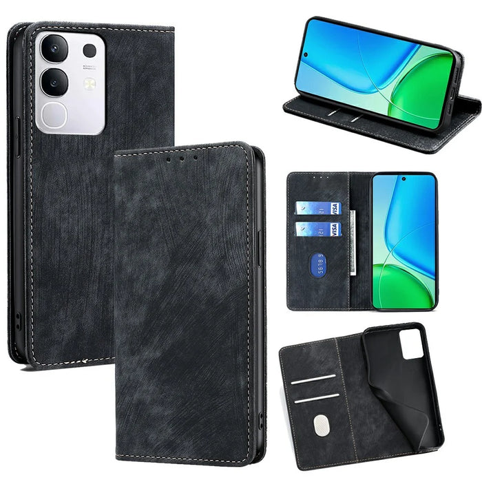 For vivo Y29 4G Case RFID Blocking Wallet Leather Phone Cover - Black - 1
