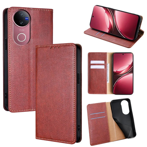 For vivo V50 5G Case Wallet PU Leather Magnetic Auto-Absorbed Phone Cover - Brown - 1