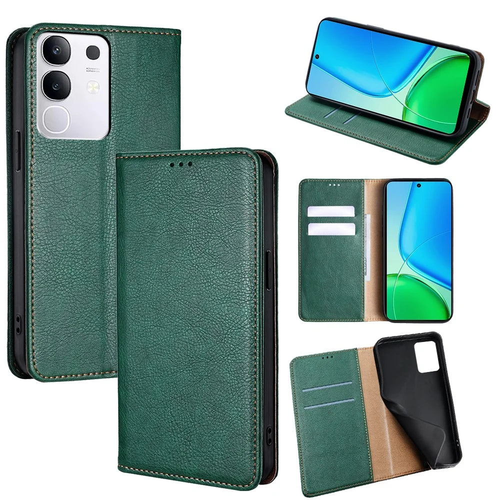 For vivo Y29 4G Case Wallet PU Leather Magnetic Auto-Absorbed Phone Cover - Green - 1