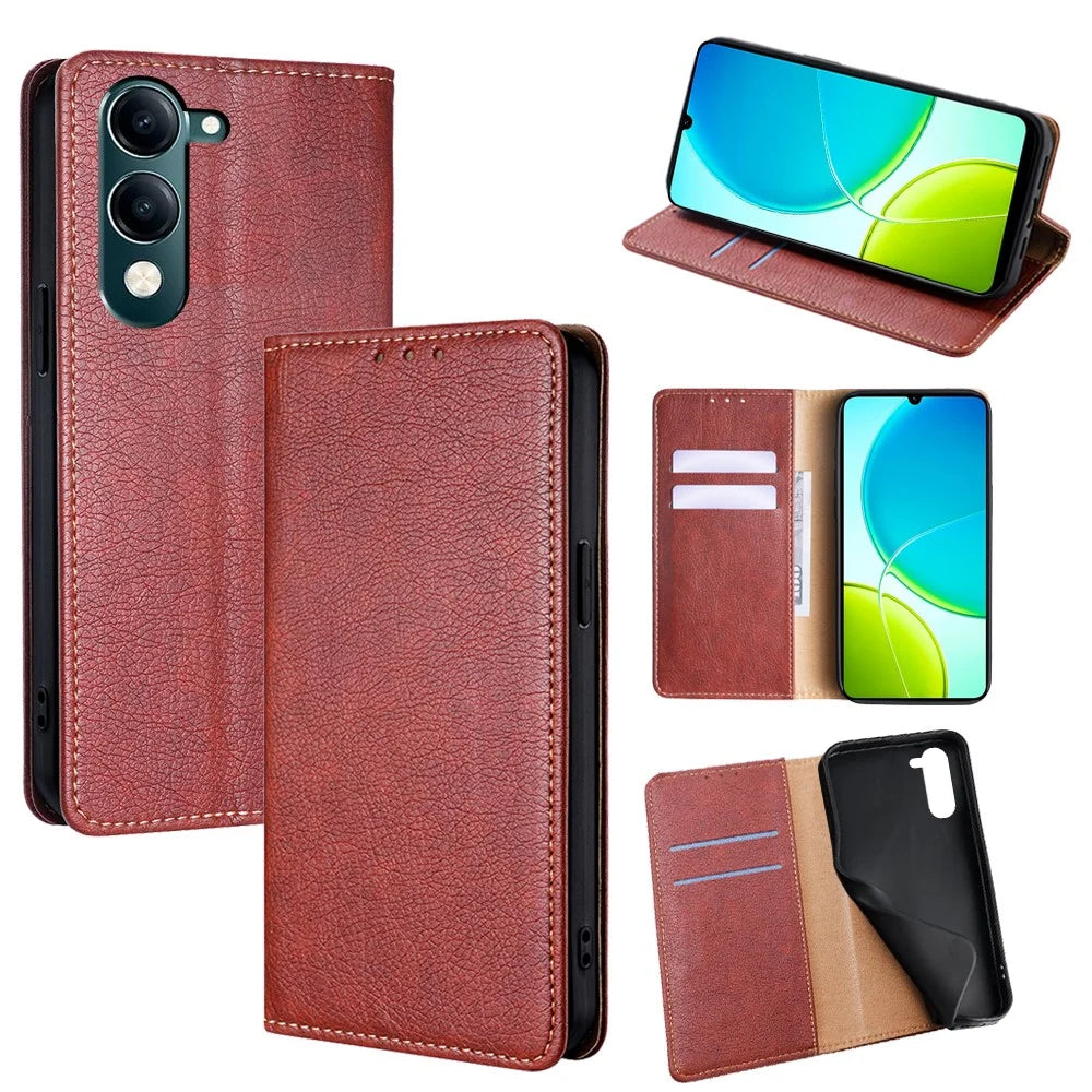 For vivo Y04 4G / Y29s 5G Case Wallet PU Leather Magnetic Auto-Absorbed Phone Cover - Brown - 1