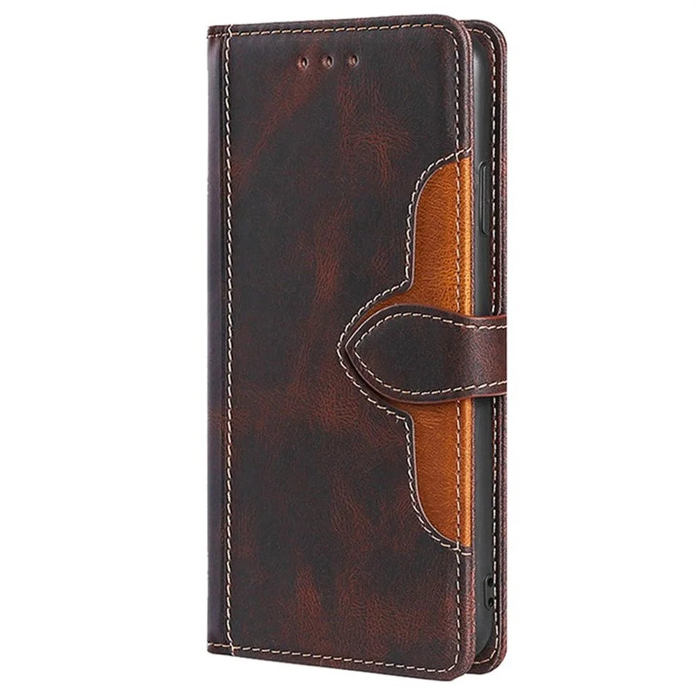 For vivo V50 5G Case Leather Wallet Phone Cover with Straw Hat Magnetic Clasp - Brown - 7