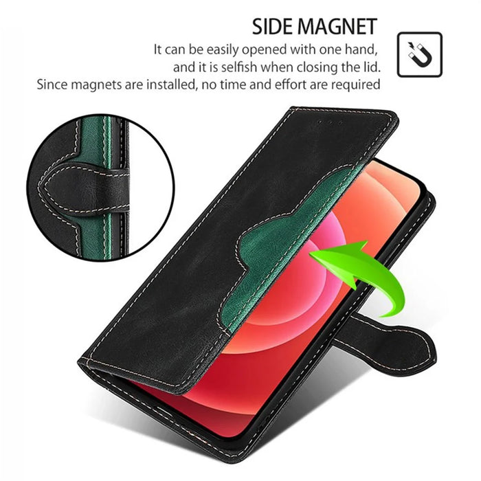 For vivo V50 Lite 5G Case Leather Wallet Phone Cover with Straw Hat Magnetic Clasp - Black - 5