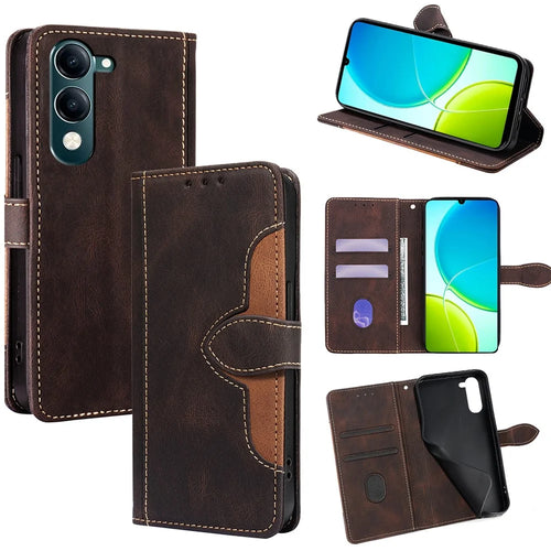 For vivo Y29s 5G / Y04 4G Case Leather Wallet Phone Cover with Straw Hat Magnetic Clasp - Brown - 1