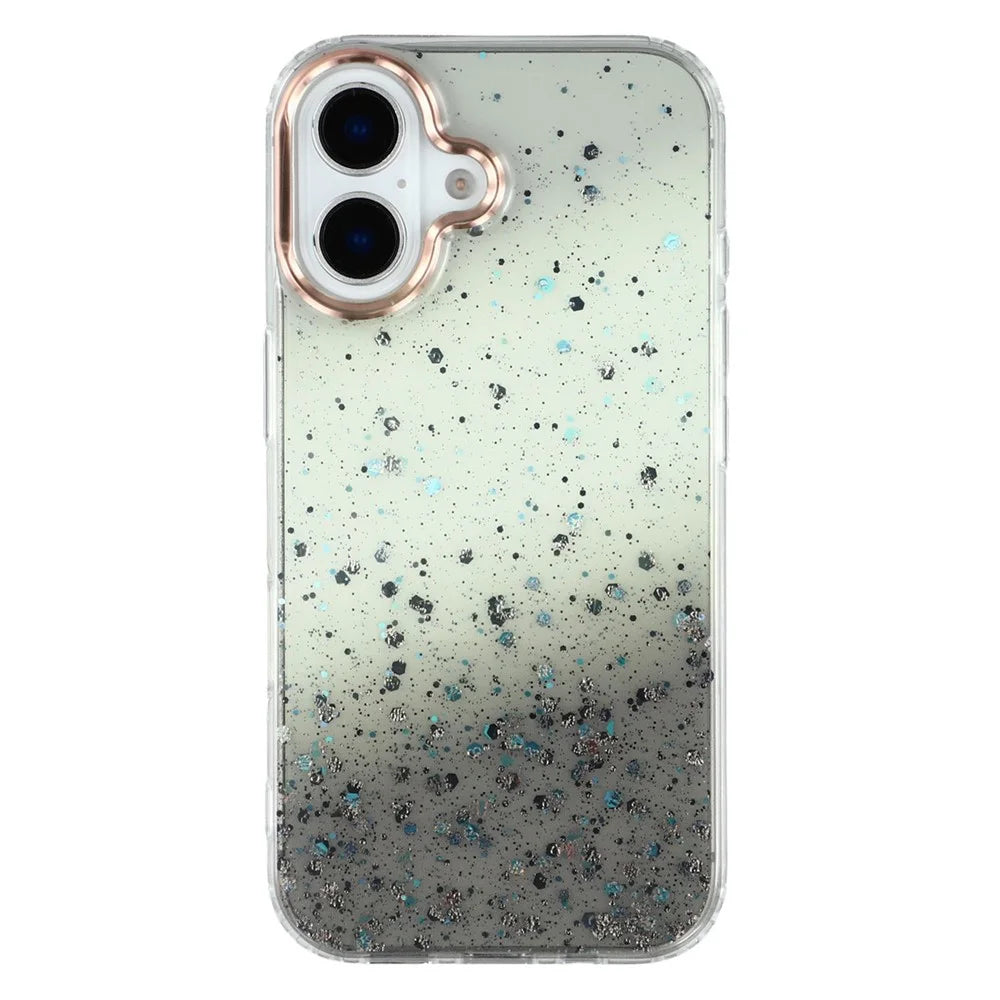For iPhone 16 Plus Case IMD Bling Glitter PC+TPU Protective Cover - Black - 3