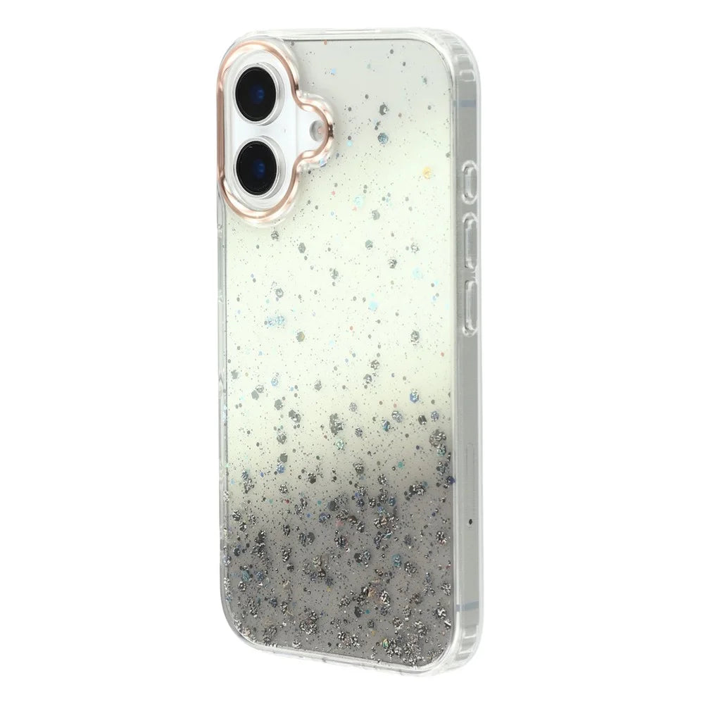 For iPhone 16 Plus Case IMD Bling Glitter PC+TPU Protective Cover - Black - 4