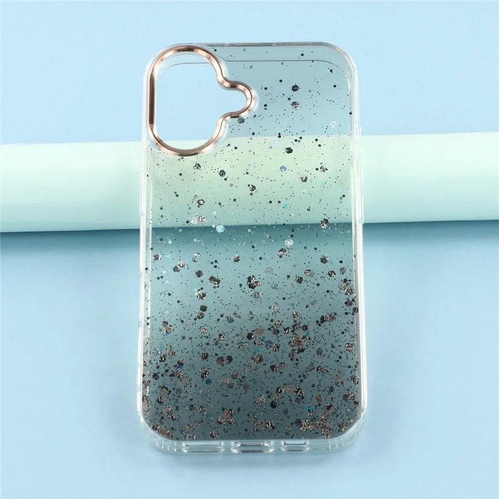 For iPhone 16 Plus Case IMD Bling Glitter PC+TPU Protective Cover - Black - 7