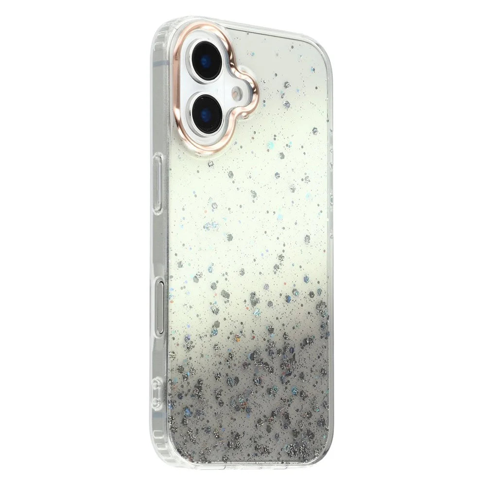 For iPhone 16 Case IMD Bling Glitter PC+TPU Protective Cover - Black - 1