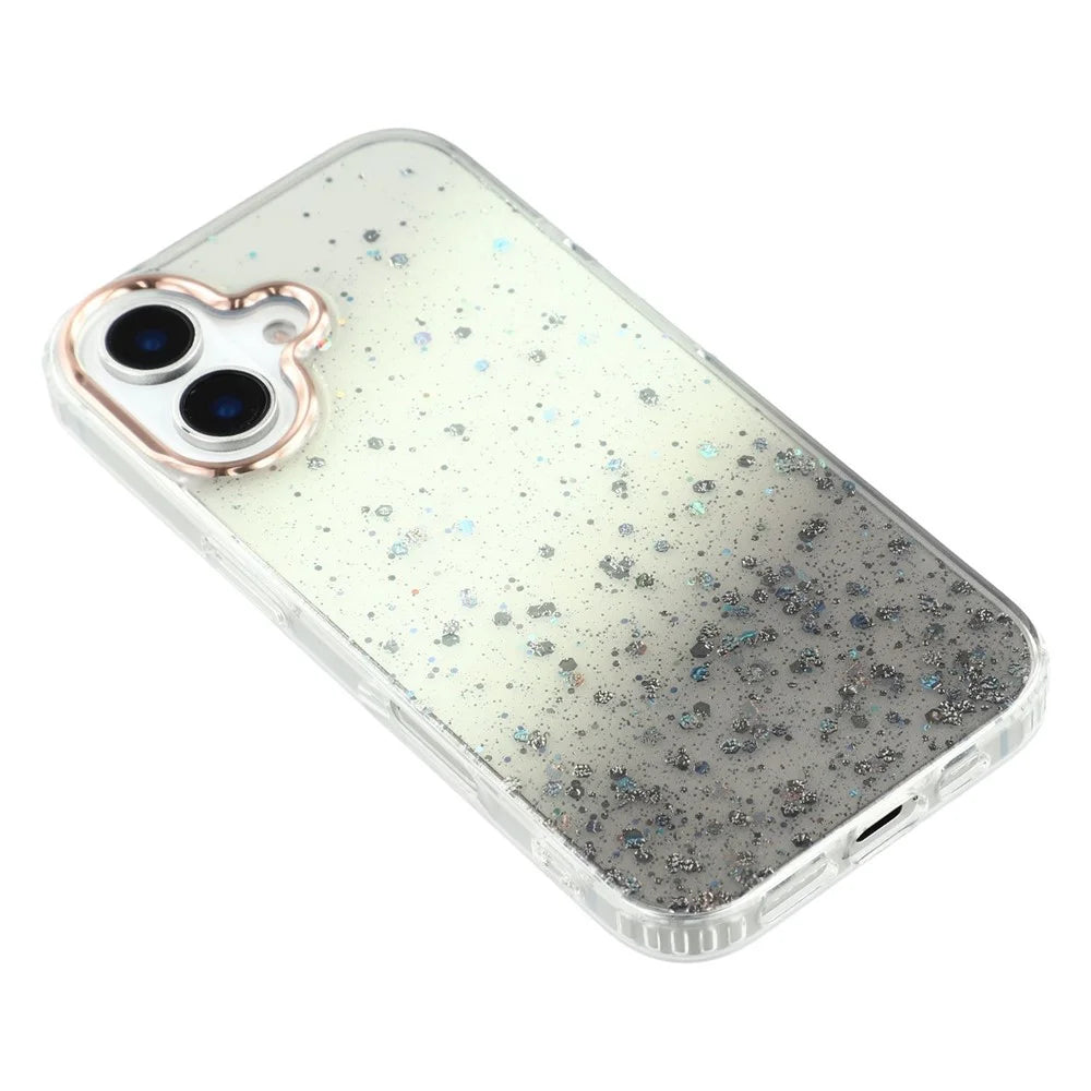 For iPhone 16 Case IMD Bling Glitter PC+TPU Protective Cover - Black - 5