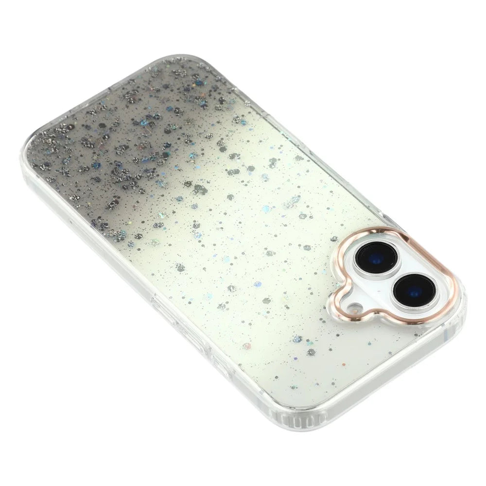 For iPhone 16 Case IMD Bling Glitter PC+TPU Protective Cover - Black - 6
