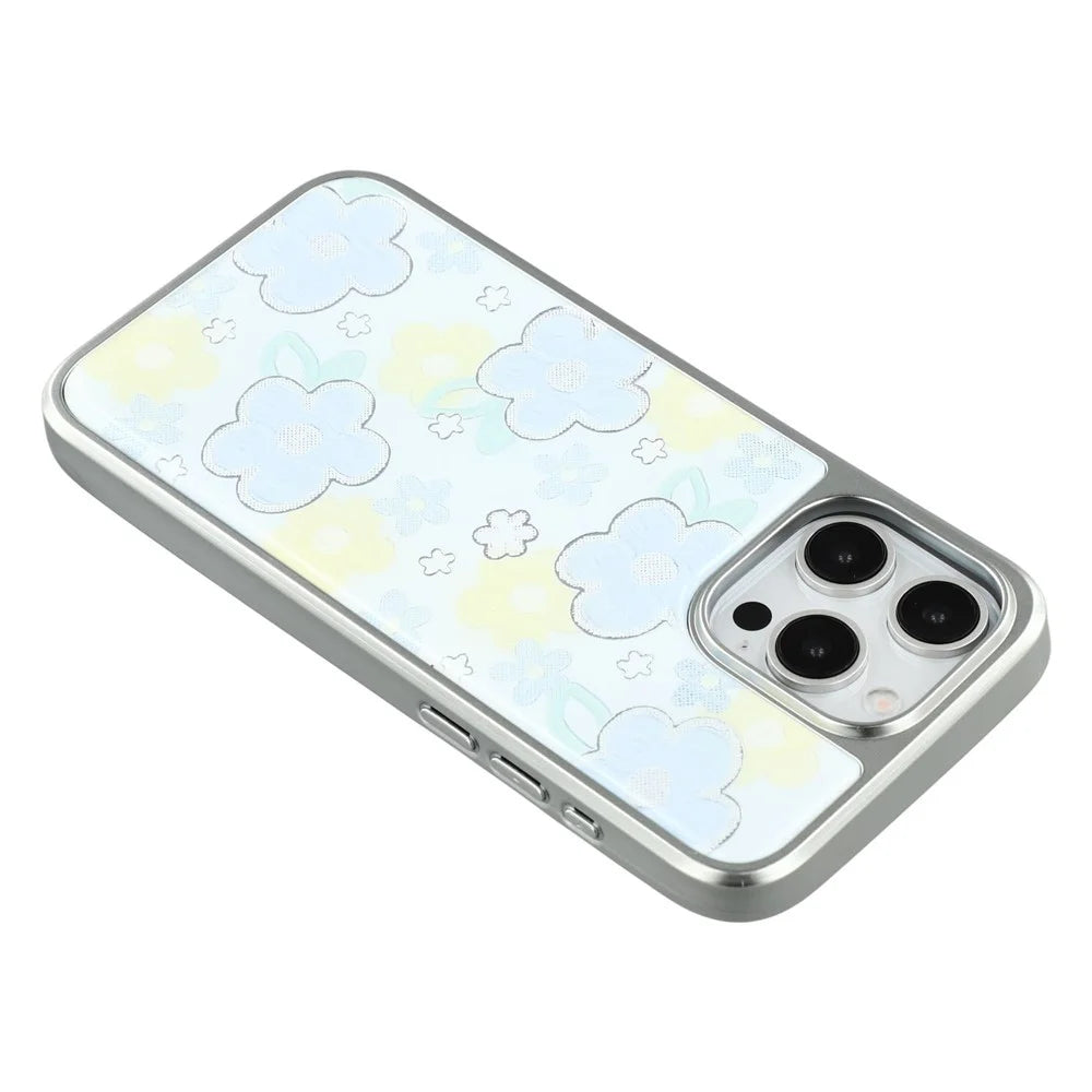 For iPhone 15 Pro Max Case Lacquered Epoxy Pattern TPU + Acrylic Phone Cover Large Camera Cutout - Flowers - 6