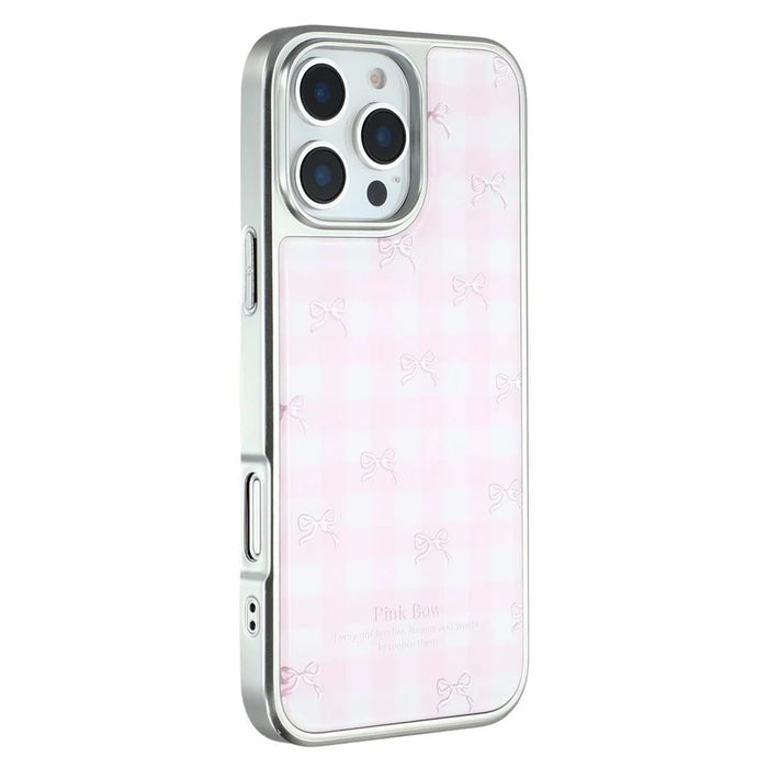 For iPhone 16 Pro Case Lacquered Epoxy Pattern TPU + Acrylic Phone Cover Large Camera Cutout - Bows - 1