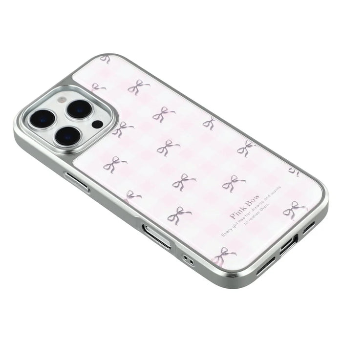 For iPhone 16 Pro Case Lacquered Epoxy Pattern TPU + Acrylic Phone Cover Large Camera Cutout - Bows - 5