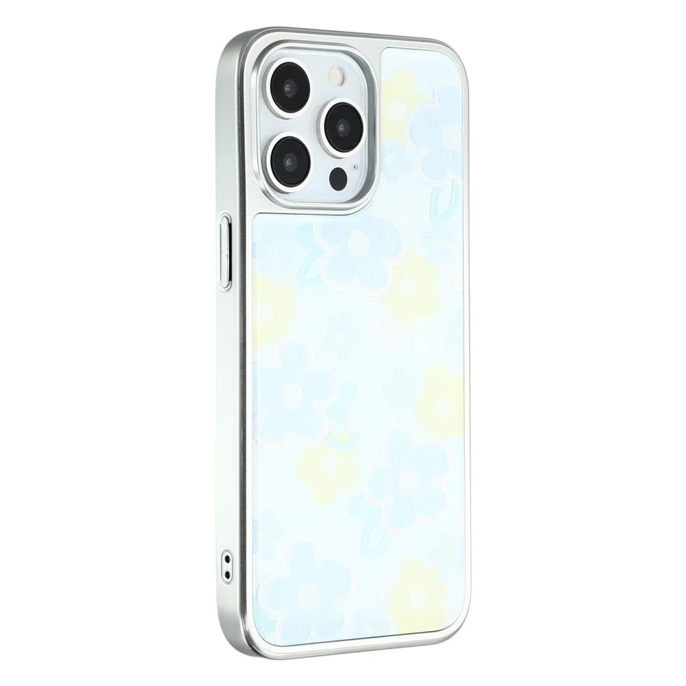 For iPhone 15 Pro Case Lacquered Epoxy Pattern TPU + Acrylic Phone Cover Large Camera Cutout - Flowers - 1