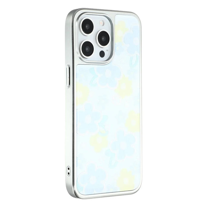 For iPhone 15 Pro Case Lacquered Epoxy Pattern TPU + Acrylic Phone Cover Large Camera Cutout - Flowers - 1