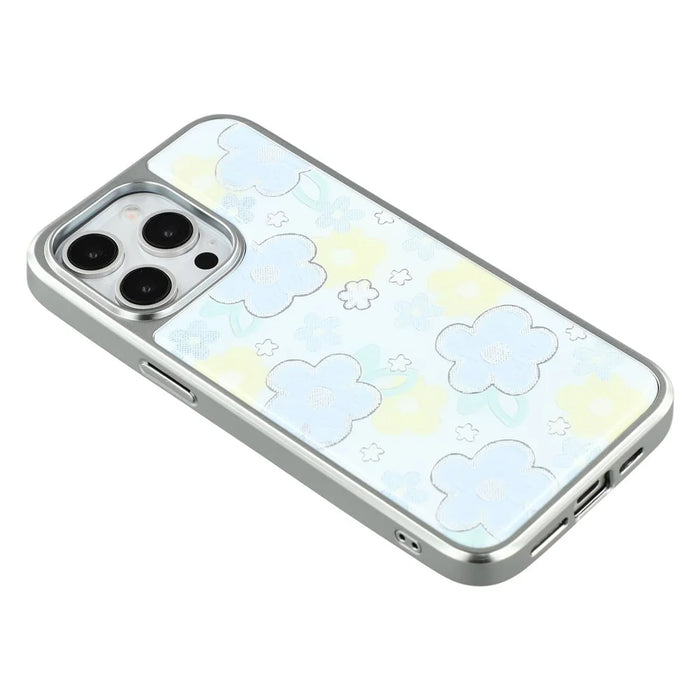 For iPhone 15 Pro Case Lacquered Epoxy Pattern TPU + Acrylic Phone Cover Large Camera Cutout - Flowers - 5