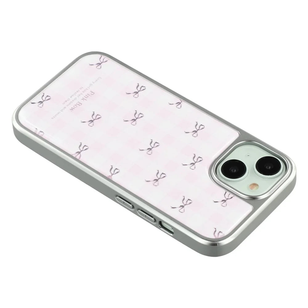 For iPhone 14 Case Lacquered Epoxy Pattern TPU + Acrylic Phone Cover Large Camera Cutout - Bows - 5