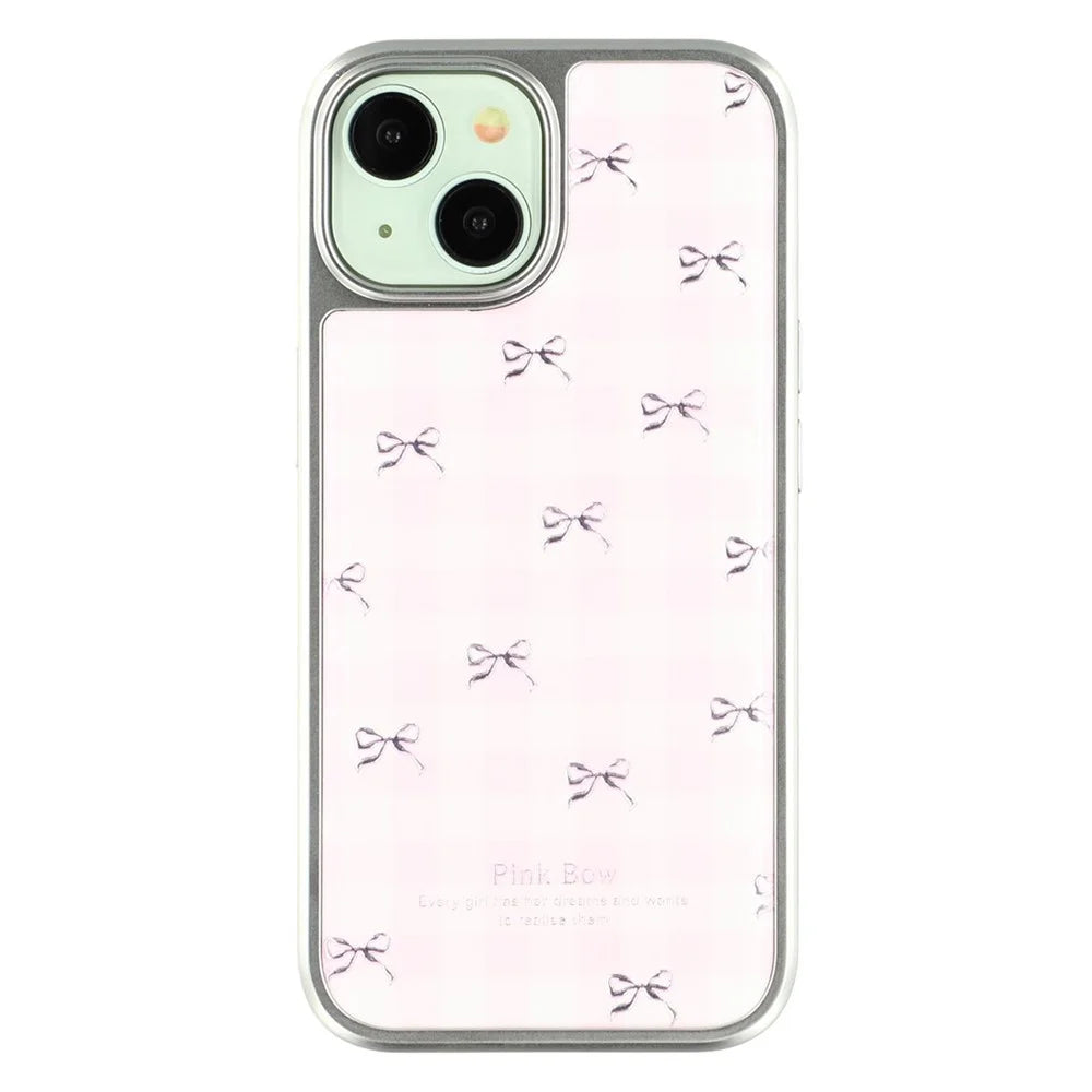 For iPhone 13 Case Lacquered Epoxy Pattern TPU + Acrylic Phone Cover Large Camera Cutout - Bows - 3