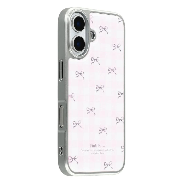 For iPhone 16 Case Lacquered Epoxy Pattern TPU + Acrylic Phone Cover Large Camera Cutout - Bows - 1