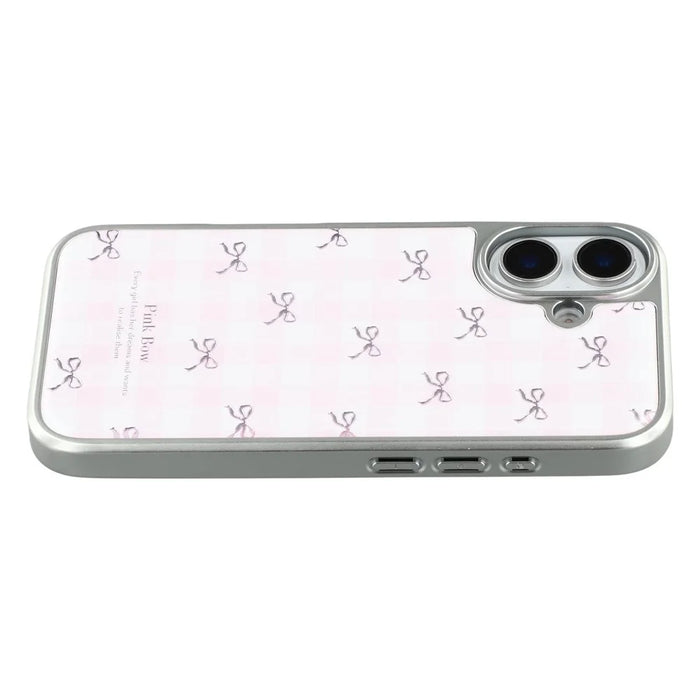 For iPhone 16 Case Lacquered Epoxy Pattern TPU + Acrylic Phone Cover Large Camera Cutout - Bows - 4