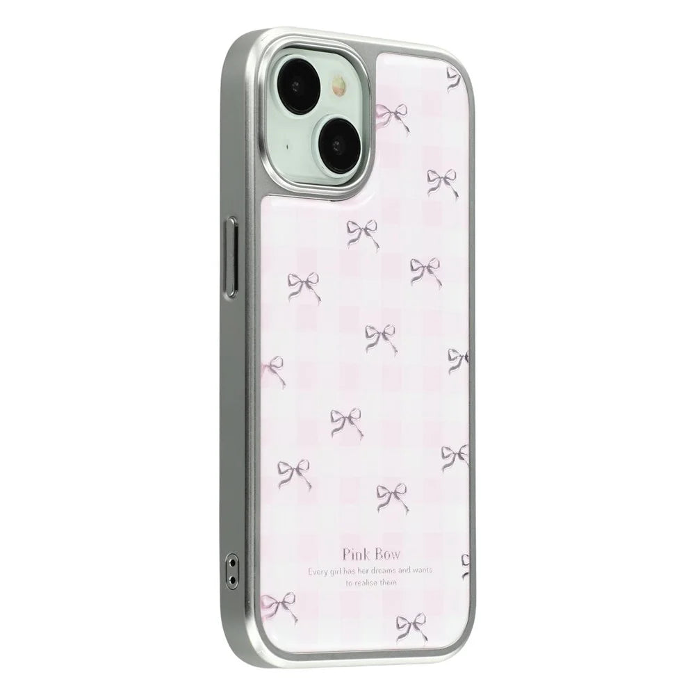 For iPhone 15 Case Lacquered Epoxy Pattern TPU + Acrylic Phone Cover Large Camera Cutout - Bows - 1