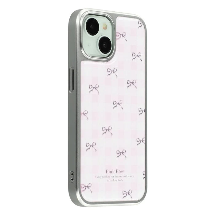For iPhone 15 Case Lacquered Epoxy Pattern TPU + Acrylic Phone Cover Large Camera Cutout - Bows - 1