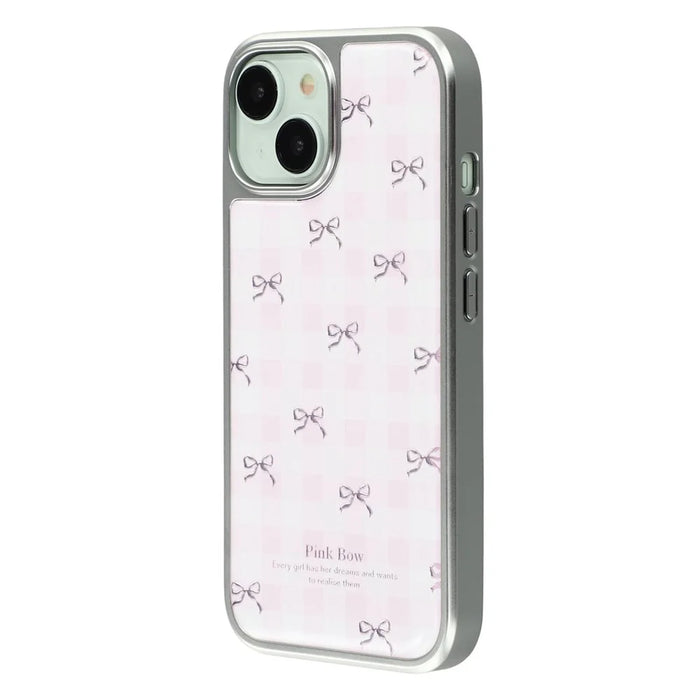 For iPhone 15 Case Lacquered Epoxy Pattern TPU + Acrylic Phone Cover Large Camera Cutout - Bows - 4