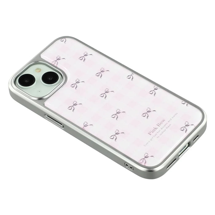 For iPhone 15 Case Lacquered Epoxy Pattern TPU + Acrylic Phone Cover Large Camera Cutout - Bows - 6