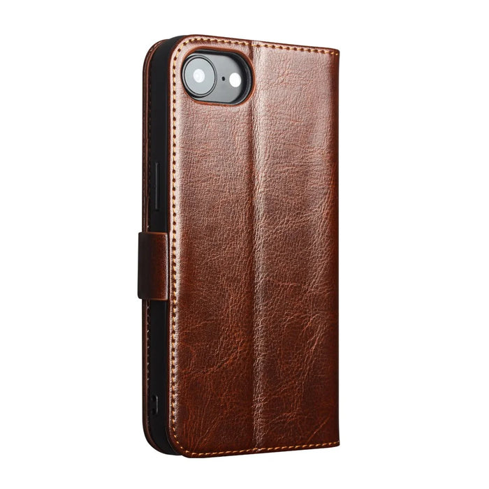 QIALINO For iPhone 17e / 16e Wallet Case Genuine Cow Leather Flip Cover Magnetic Clasp Full Protection - Brown - 5