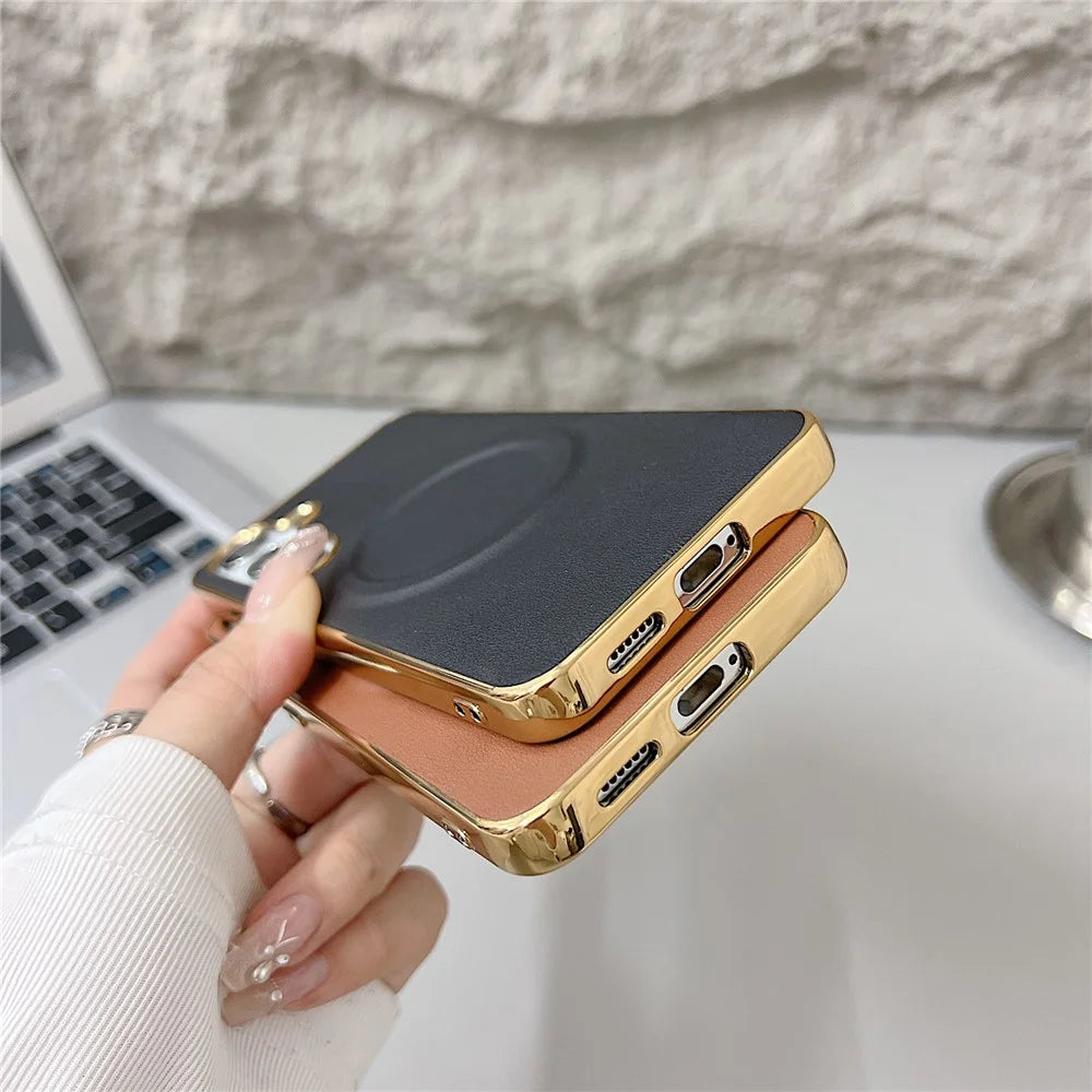 For Samsung Galaxy S25 Magnetic Case Nappa Texture PU + TPU + PC Phone Back Cover - Brown - 4