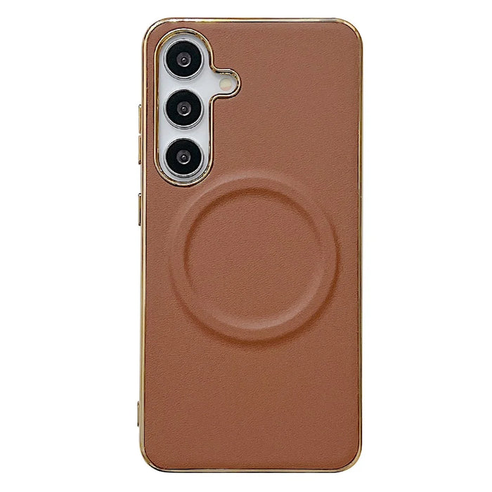 For Samsung Galaxy S25+ Magnetic Case Nappa Texture PU + TPU + PC Phone Back Cover - Brown - 1