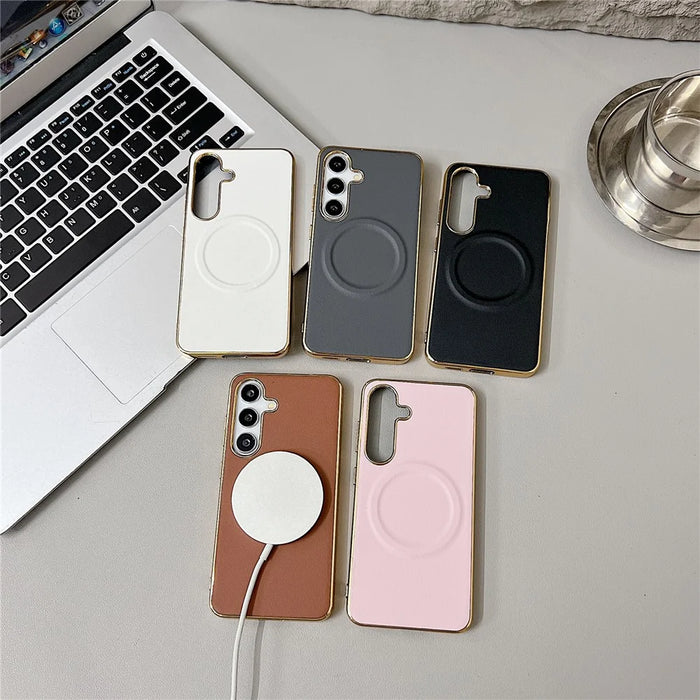 For Samsung Galaxy S25+ Magnetic Case Nappa Texture PU + TPU + PC Phone Back Cover - Brown - 5