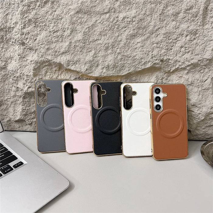 For Samsung Galaxy S25+ Magnetic Case Nappa Texture PU + TPU + PC Phone Back Cover - Brown - 6