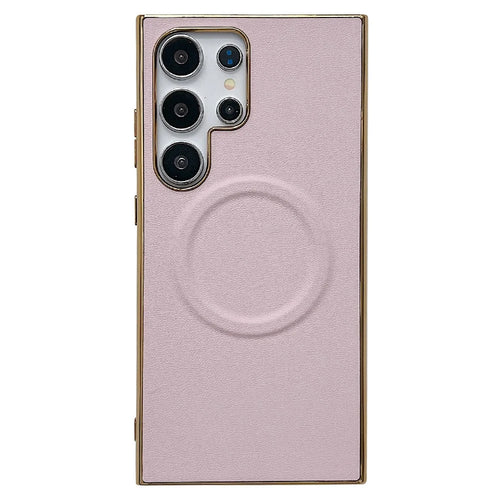 For Samsung Galaxy S25 Ultra Magnetic Case Nappa Texture PU + TPU + PC Phone Back Cover - Pink - 1