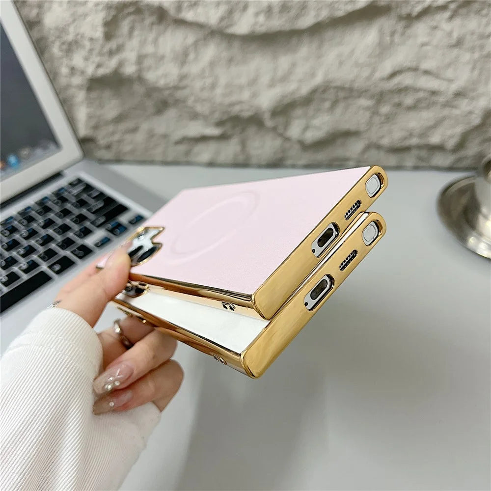For Samsung Galaxy S25 Ultra Magnetic Case Nappa Texture PU + TPU + PC Phone Back Cover - Pink - 4