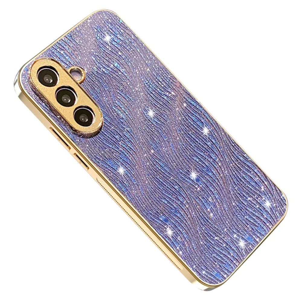 For Samsung Galaxy A56 5G Case Electroplating Ripple Texture PU + TPU + PC Phone Back Cover - Purple - 1